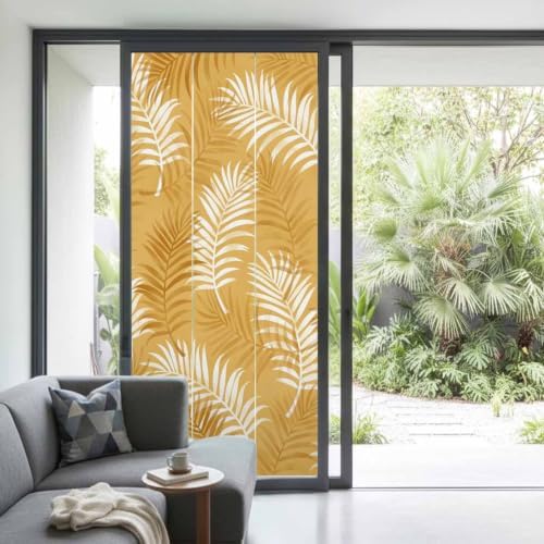 Window Privacy Film Frosted, Fall Orange Botanical Non-Adhesive Static Cling Window Tint, Summer Palm Leaves Foliage Tropical Insulated Windows Frosted Films for Living Room, 35.4 x 78.7 Inches - Image 2