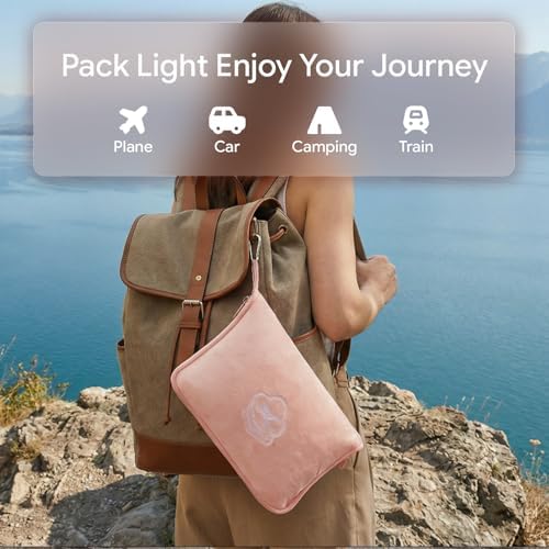 Travel Blanket, Soft 2-in-1 Airplane Blanket, Light Grey, Navy Blue, Peachy Pink, Travel Essentials Car Blanket with Luggage Sleeve & Backpack Clip - Image 7
