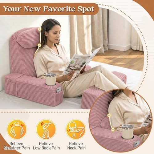 Reading Pillow/Backrest Pillow with Arms, Cup Holder & Phone Pocket - Image 4