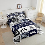 Camping Adventure Comforter Set King Size,RV Camper Accessories for Travel Trailers Bedding Set All Season Quilt Set,Rustic Blue Plaid Boho Aztec Exotic Microfiber Polyester Down Comforter - Image 4