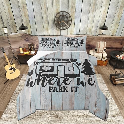 Farmhouse Rustic Camping Twin Size Comforter Set,Funny Home Where We Park It Duvet/Quilt Set for Kids Boys Bedroom,Explore Camper Gifts RV Life Soft Microfiber Bedding Comforters,2 Pcs by CastleFairy