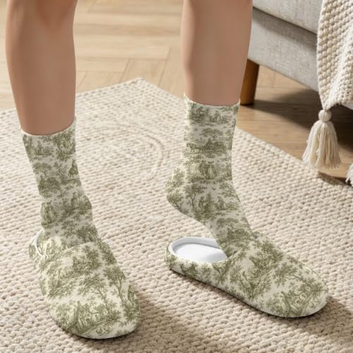 Toile de Jouy Fuzzy Slipper with Socks for Women Cozy Slipper Indoor - Image 3