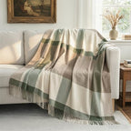 Pure Wool Plaid Throw Blanket,Super Soft Lightweight Home Decorative Throw by FleeSoft