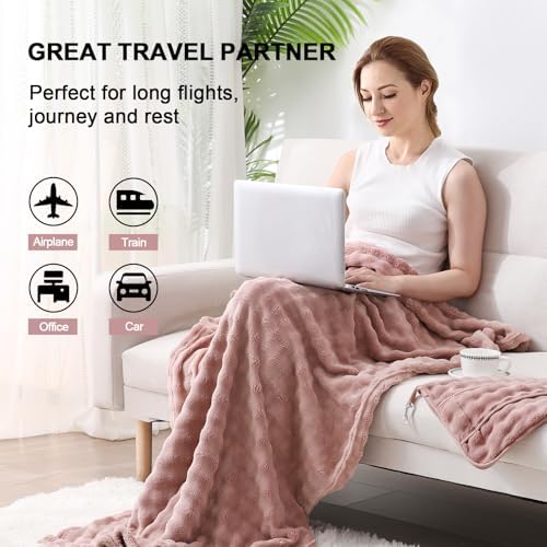 SOCHOW Soft Cozy Travel Blanket for Airplane Train and Car, Dusty Pink - Image 3