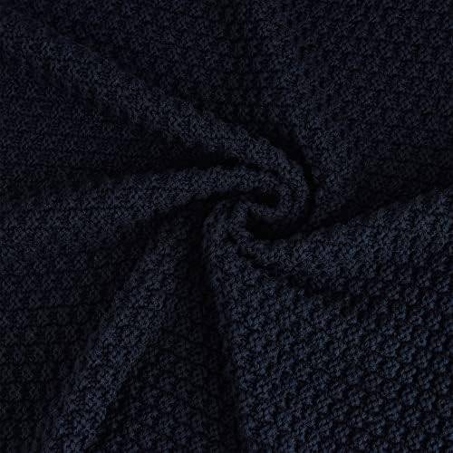 Longhui bedding 100% Cotton Knitted Throw Blanket – Navy Blue, Soft & Cozy, Machine Washable, 60"x80" – Perfect for Living Room, Couch, Sofa, Bed or Travel - Image 3