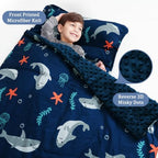 PHF Toddler Nap Mat with Removable Pillow and Minky Blanket, Rollup Design Kids Sleeping Mat, Slumber Bags for Boys, 55"x23" Toddler Sleeping Bag for Daycare Preschool Travel Camping, Shark - Image 2