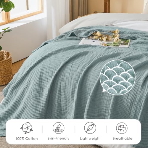 EMME Muslin Cotton Blanket Adults Heather Teal Twin XL 66"x90" - Image 5