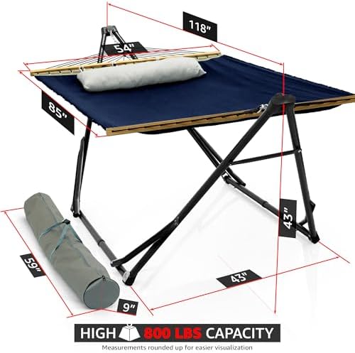 Tranquillo Unity with Hammock Stand; Premium Quality, 800 lbs Capacity, 30-Second Easy Setup, Durable Steel Frame, Pre-Assembled and Portable for Indoor & Outdoor Use, Navy - Image 2