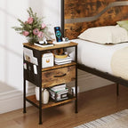KOMFOTT Nightstand with Charging Station, 24.5" Modern Bedside Table with Fabric Drawer, Open Shelf & Side Pocket, End Table with 2 AC Outlets, USB and Type-C Port for Bedroom (Rustic Brown,1) - Image 2