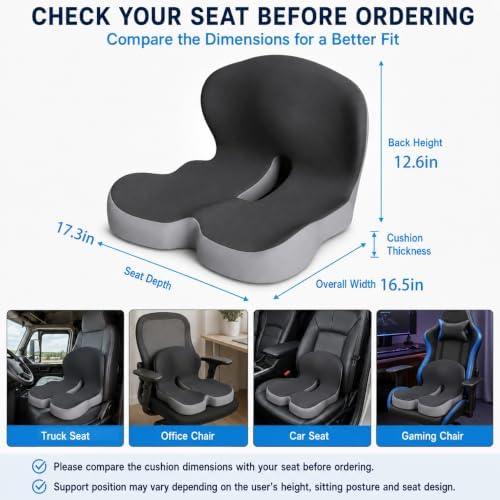 Orthopedic Seat Cushion – L-Shaped Lumbar Support Memory Foam Comfort for Long Sitting, Ergonomic Support for Office Chair, Wheelchair, Car & Travel (Dark Gray,1) - Image 2