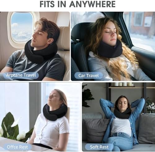 Neck Travel Pillows for Airplanes Memory Foam Neck Comfort Pillow Compact Ergonomic Design Sleeping Essentials for Long Flights Car Rides and Home Use (Black) - Image 6