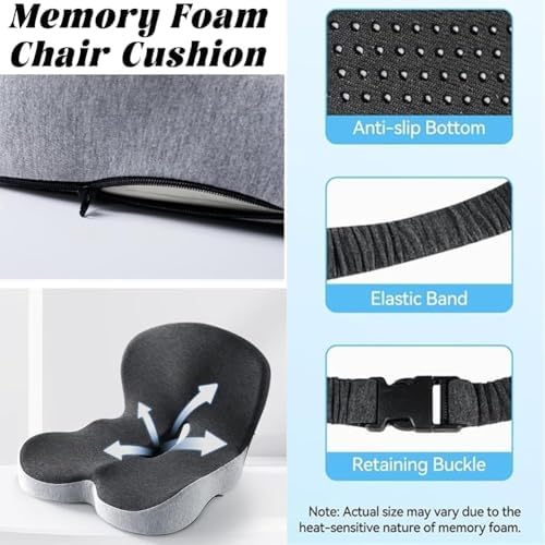 Orthopedic Cushion Seat Cushion,L-Shaped Lumbar Support,Breathable,Design for Office Chair,Car,Wheelchair Ergonomic Non Slip MemoryFoam Seat Skin with Back Support (Dark Grey-a) - Image 5