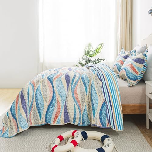 HoneiLife King Quilt Bedding Set - 3 Pieces Beach Quilt Sets Coastal Bedspreads Ocean Coverlets Microfiber Bed Cover All Season Quilts - Image 3