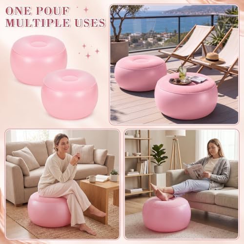 Novabright Inflatable Round Ottoman with Foot Pump Pouf, Pink - Image 7