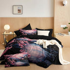 CCoutueChen Japanese Style Comforter Set Twin,Cherry Blossom Lightweight Comforter for Girls, 2Pcs Black Pink Floral Painting Soft Bedding Set with 2 Pillowcases,Great Bedroom Decor - Image 4