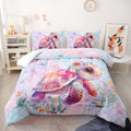 Nttopship Pink Cute Turtle Comforter Sets Twin Size，Bedding Sets for Kids,Flower turtles and fish scales Comforter Sets All Season 1 Comforter and 2 Pillowcases by Nttopship