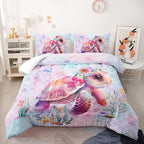 Nttopship Pink Cute Turtle Comforter Sets Twin Size，Bedding Sets for Kids,Flower turtles and fish scales Comforter Sets All Season 1 Comforter and 2 Pillowcases by Nttopship