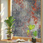 Window Privacy Film Static Cling, Burnt Orange Gray Decorative Stained Glass Window Film for Balcony Doors/Full-Length Windows, Geometric Modern Industrial Abstract Art 23.6 x 78.7 Inches by Pinroote