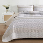 WONGS BEDDING Beige Quilt Set California King, Boho Stripe Bedding Set - Image 3
