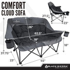 Black Sierra Double Loveseat Comfort Camping Couch, Oversized Folding Chair for Adults, 600‑lb Capacity, Plush Padded Heavy Duty Outdoor Seat with Cup Holders & Carry Bag for Beach, RV - Image 3