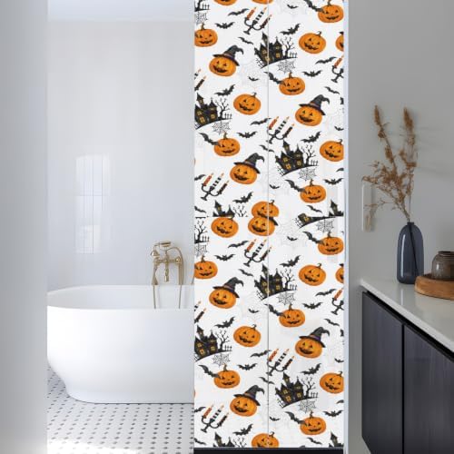 Window Privacy Film Frosted, Orange Pumpkins Halloween Reusable Static Cling Window Tints, Haunted Houses Bats Horror Heat Control Windows Films for Offices, Balcony, 29.5 x 118 Inches - Image 3