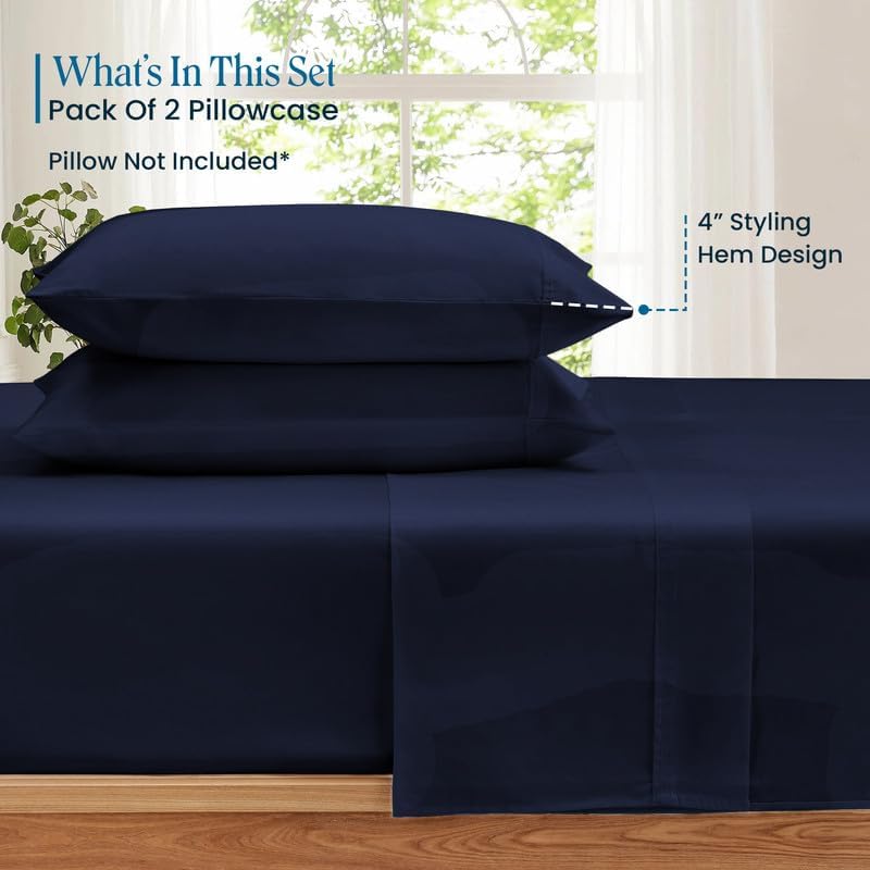100% Pima Cotton Pillowcases – 800 Series, Ultra Soft & Cooling, Toddler/Travel 12"x16", Set of 2 – Navy Blue, Hotel Luxury Quality, Envelope Closure, Skin & Hair Friendly - Image 2