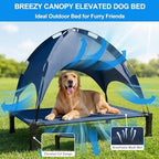 Elevated Dog Bed with Canopy Raised Pet Cot for Large Dogs, Outdoor Dog Cot with Removable Sun Shade Tent, Breathable Mesh Portable Dogs Cot for Camping, Beach, Backyard, Outdoor Use - Image 2