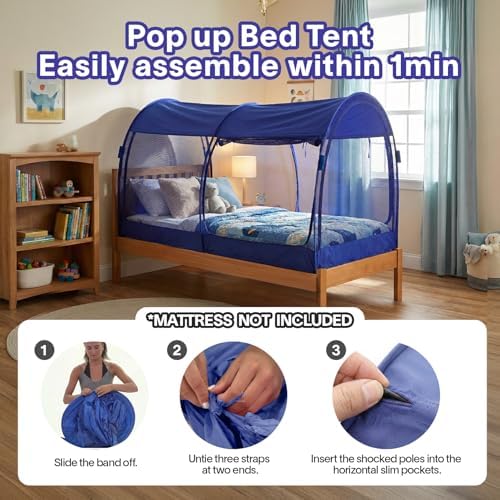 Alvantor® Mosquito Net Bed Canopy Bed Tents Dream Tents Privacy Space Full Size Sleeping Tents Indoor Pop Up Portable Frame Breathable Cottage Navy (Mattress Not Included) - Image 3