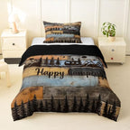 Erosebridal Rv Camper Twin Size Comforter Set Happy Camping Bedding Set Rustic Farmhouse Wooden Board Bedding Comforter Sets Mountain Pine Trees Quilt 2 Pcs Blue Brown by Erosebridal