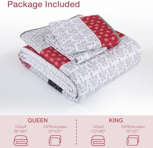 WONGS BEDDING Boho Queen Size Quilt Set, Black Red Striped Bedspread - Image 7