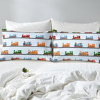 Erosebridal Cartoon Train Fitted Sheet for Boys Girls Kids Cute Steam Engine Twin Bed Sheets,Colorful Vehicles Sheets Locomotive Train Bedding Sets (Light Grey Blue), No Top Sheet - Image 6
