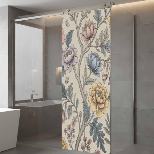 Window Privacy Film Frosted, Vintage Garden Flower Static Cling Door Window Covering, Rustic Floral Leaf Pastoral Beige UV Blocking Windows Film for Office, Hotel, Bedroom, 29.5 x 78.7 Inches - Image 5