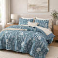 JANZAA Quilts Queen Size,Mineral Blue Bedspread Floral Bedding Set 3 Pcs by JANZAA