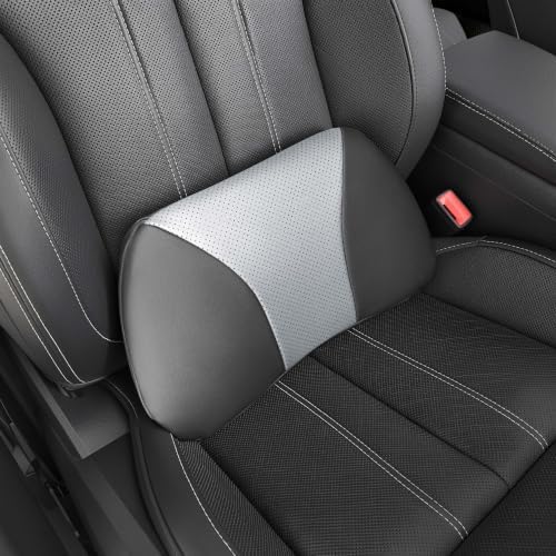 Lumbar Support Pillow, Ergonomic Back Support Cushion for Car Seat & Office Chair, Leather Lower Back Pillow Breathable Seat Back Cushion for Waist Pain Relief(Black&Grey) by Centligo
