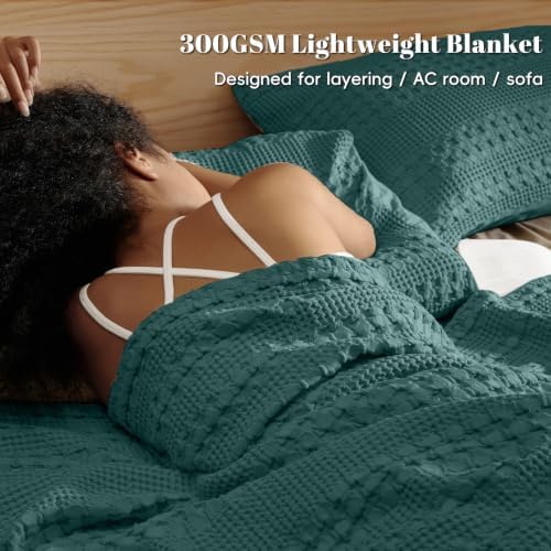 PHF Lightweight 100% Cotton Waffle Blanket for Bed, Twin XL, Teal - Image 2