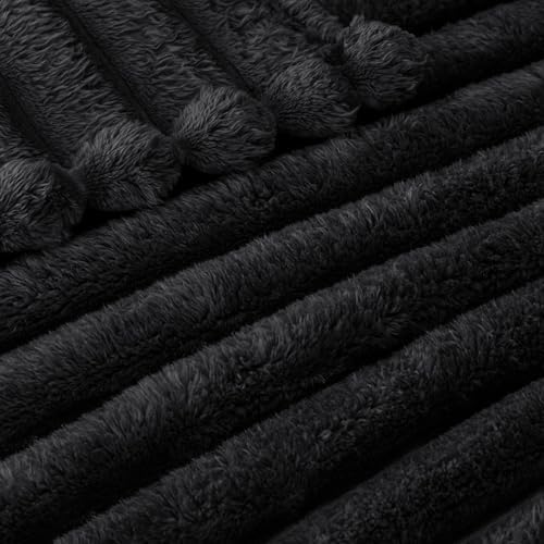 Exclusivo Mezcla Striped California King Fleece Bed Blanket, Black - Image 4