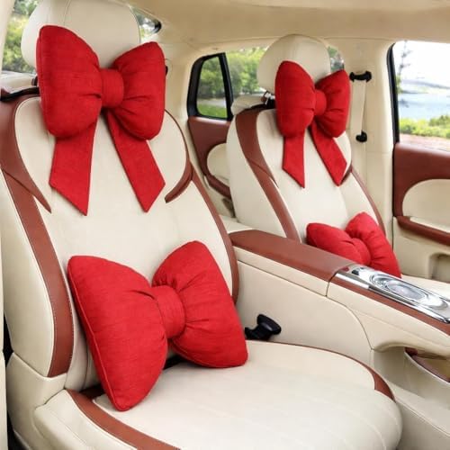 2Pcs Cute Car Neck Pillow Pink Butterfly Bow Car Headrest Pillow Comfortable Seat Neck Rest and Waist Support Kit for Driving Travel, Girl Style Interior Decor Accessories(Red 2 Pcs) by Unknown