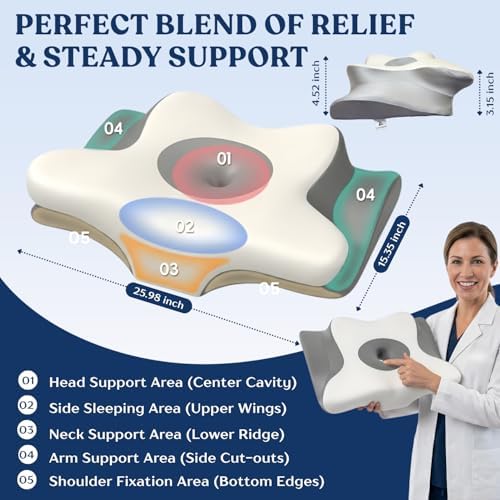 Ergonomic Cervical Neck Pillow for Neck Pain Relief, Side Sleeper Pillow, Orthopedic Pillow, Sleep Apnea Pillow, Cooling Cervical Neck Pillow, Butterfly Contour Pillow with Silk Cover & Travel Bag - Image 6