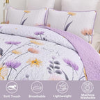 Dinjoy Floral Quilt Set Queen, 3 Pieces Purple Flower Bedspread Coverlet - Image 2
