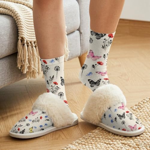 Fuzzy Slippers for Women Washable Cotton Slippers with Crew Socks - Image 4