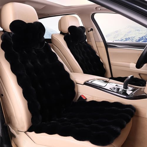 Luxury Thickened Plush Car Seat Cushion Set,Soft Fluffy Protector Warm Faux Rabbit Fur Non-Slip Front and Back Seat Covers (Black,6pcs) by EDVKLNG