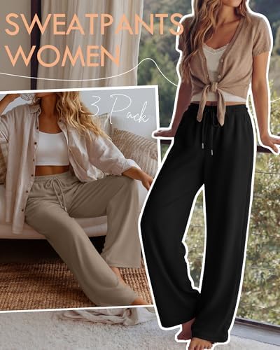 Neer 3 Pack Women's Wide Leg Sweatpants Baggy Pants with Pockets - Image 4