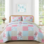 Mybedsoul Boho Quilt King Size, Patchwork Floral Bedding Set, Blue Pink by Mybedsoul
