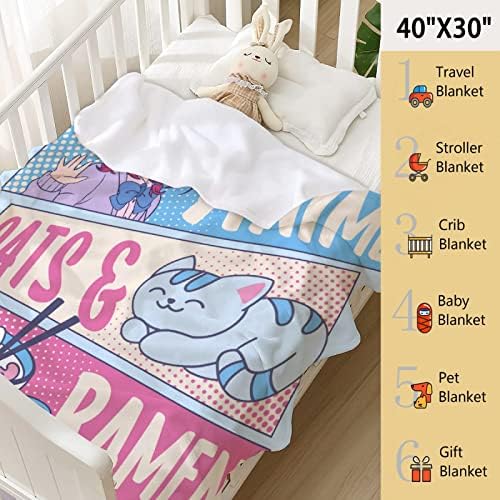 Anime Throw Blanket, Anime Gifts for Girls, Kawaii Cats Ramen Decoration - Image 3