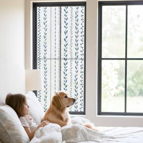 Window Privacy Film Frosted, Modern Minimalist Static Cling Door Window Covering, Light Blue Rustic Leaves Stripes UV Blocking Windows Film for Office, Hotel, Bedroom, 29.5 x 78.7 Inches - Image 2