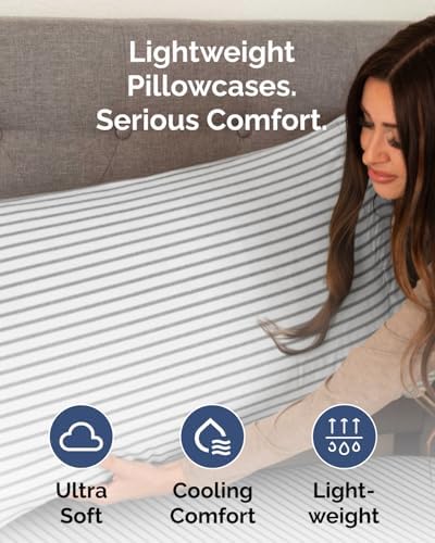 King Pillow Cases - 6 Pack Pillowcase Covers - 20" x 40" (Grey Stripes) - Image 3