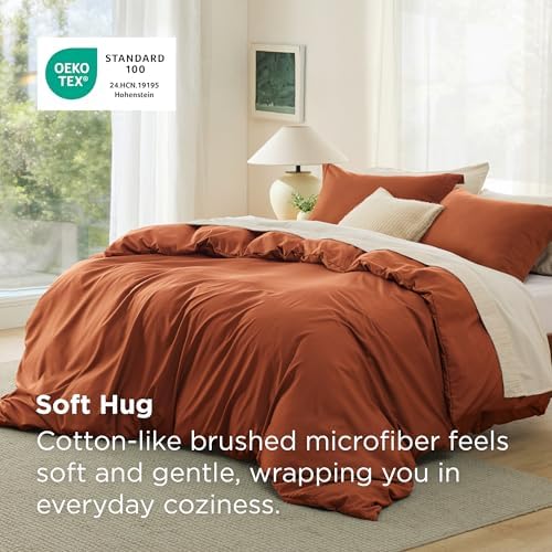 Bedsure Duvet Cover Queen Size, 3Pcs Double Brushed Bedding Set, Terracotta - Image 2
