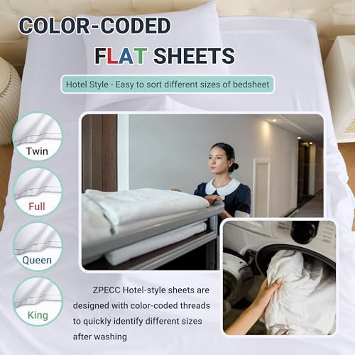 ZPECC King Flat Sheets Only White 12 Pack, Color-Coded Hem Threads - Image 3