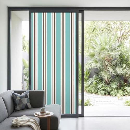 Window Privacy Film Frosted, Teal Brown Striped Non-Adhesive Static Cling Window Tint, Modern Farmhouse Vertical Stripes Insulated Windows Frosted Films for Living Room, 35.4 x 78.7 Inches - Image 2