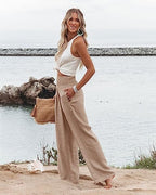 Angerella Womens Elastic High Waisted Palazzo Pants Casual Wide Leg Long Lounge Pant Trousers with Pocket - Image 3